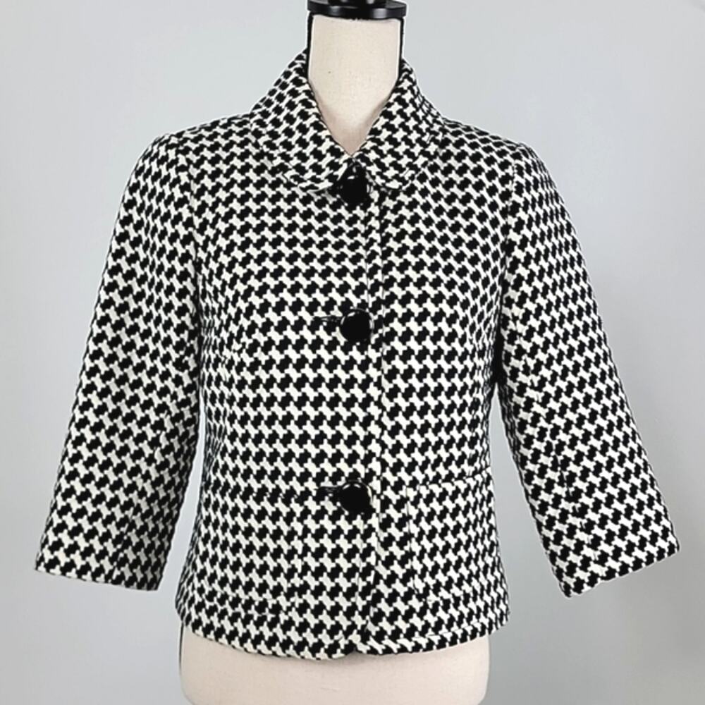 Trina‎ Turk Houndstooth Coat in Black and Ivory Size 4
